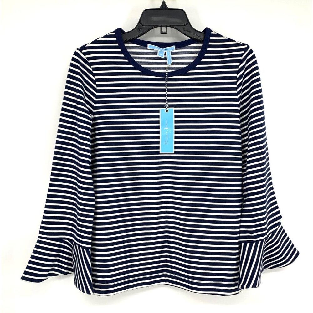 Draper James Top Sadler Stripe Knit Tee Bell Sleeve NWT